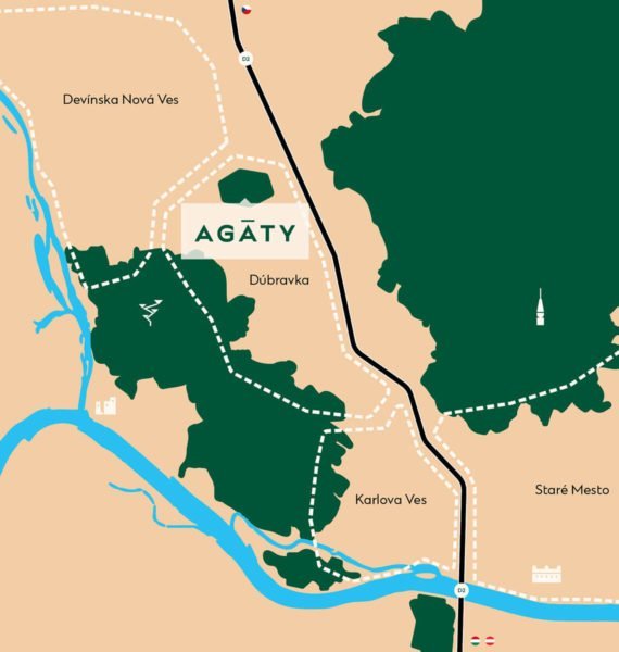 Mapa územia v okolí Agátov